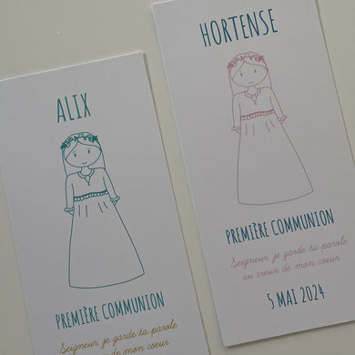 CARTE PERSONNALISEE POUR VOS CEREMONIES  - PETITE COMMUNIANTE - LOT DE 20